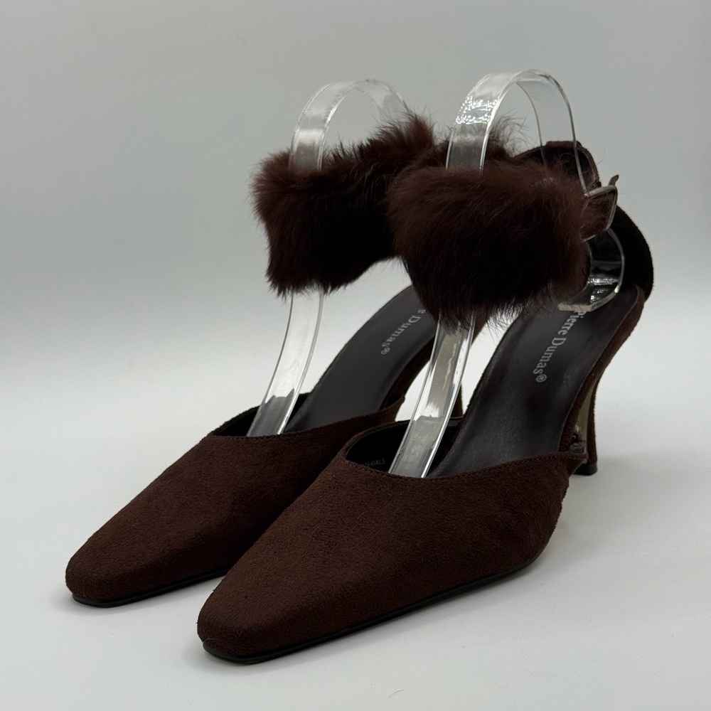 Pierre Dumas Carmela Women's Brown Micro Suede Slingback Stiletto Heels Sz 10 - Picture 9 of 16